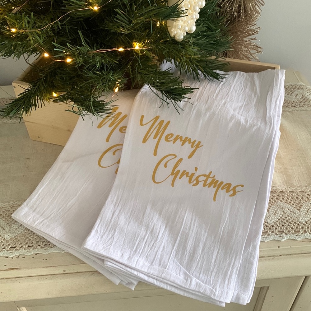 Handmade - Set of 2 Merry Christmas Flour Sack Towels